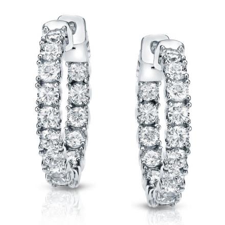 Certified 14K White Gold Medium Round Diamond Hoop Earrings 3.00 ct. tw. (J-K, I1-I2), 0.75 inch
