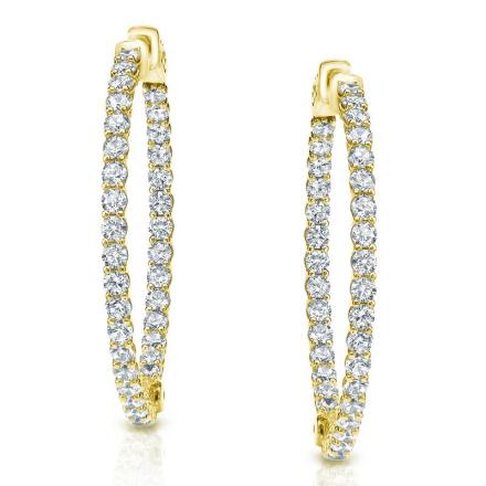 Certified 14K Yellow Gold Medium Trellis-style Round Diamond Hoop Earrings 1.25 ct. tw. (H-I, SI1-SI2), 0.75 inch