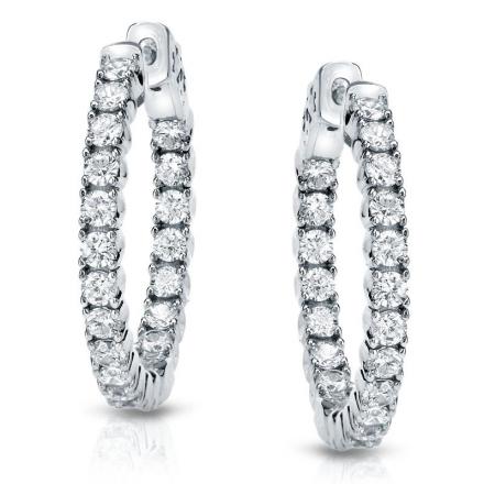 Certified 14K White Gold Small Round Diamond Hoop Earrings 0.50 ct. tw. (H-I, SI1-SI2), 0.5 inch