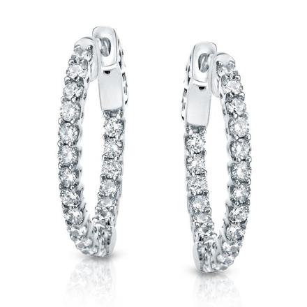 Certified 14K White Gold Small Trellis-style Round Diamond Hoop Earrings 1.75 ct. tw. (H-I, SI1-SI2), 0.50 inch