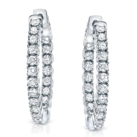 Certified 14K White Gold Medium Round Diamond Inside-Out Hoop Earring 2.00 ct.tw. (H-I, SI1-SI2), 0.75 inch