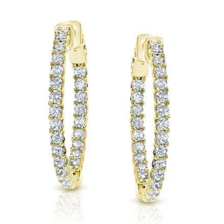 Certified 14K Yellow Gold Medium Trellis-style Round Diamond Hoop Earrings 2.25 ct. tw. (H-I, SI1-SI2), 0.75 inch