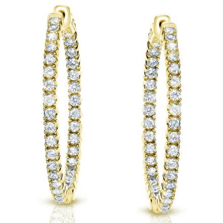 Certified 14K Yellow Gold Medium Round Diamond Hoop Earrings 3.25 ct. tw. (J-K, I1-I2), 1.25 inch