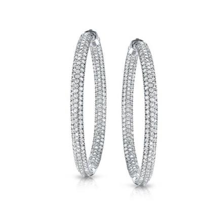 Certified 14K White Gold Medium Inside Out Pave Round Diamond Hoop Earrings 2.00 ct. tw. (J-K, I1-I2), 1.25 inch