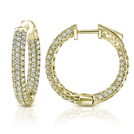 Certified 14K Yellow Gold Medium Inside Out Pave Round Diamond Hoop Earrings 1.00 ct. tw. (J-K, I1-I2), 0.75 inch