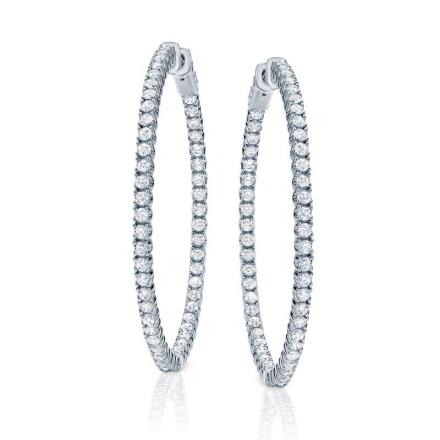 Certified 14K White Gold Large Round Diamond Hoop Earrings 4.00 ct. tw. (H-I, SI1-SI2), 2-inch