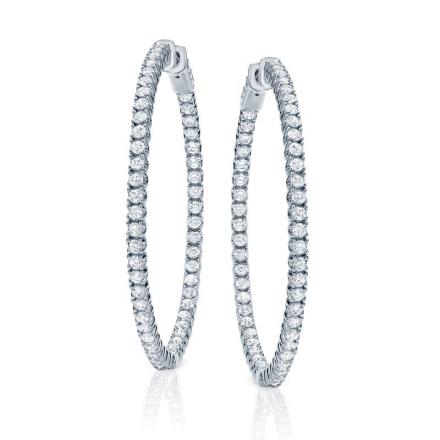 Certified 14K White Gold Large Round Diamond Hoop Earrings 5.00 ct. tw. (H-I, SI1-SI2), 2.25 inch