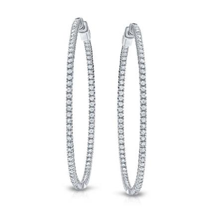 Certified 14K White Gold Large Round Diamond Hoop Earrings 7.75 ct. tw. (H-I, SI1-SI2), 2-inch