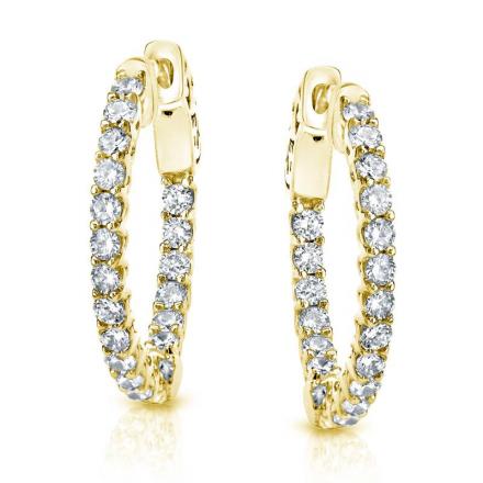 Certified 14K Yellow Gold Small Trellis-style Round Diamond Hoop Earrings 1.00 ct. tw. (H-I, SI1-SI2), 0.5 inch