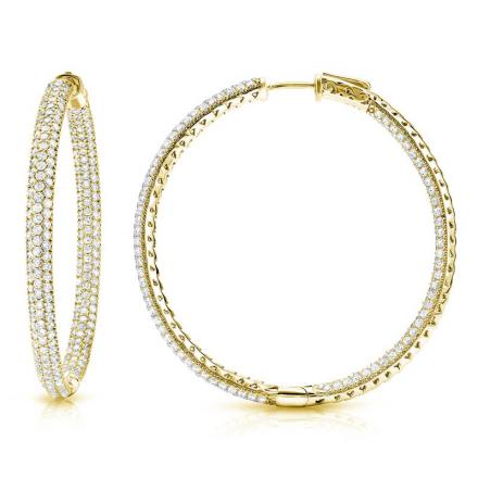 Certified 14K Yellow Gold Large Pave Round Diamond Hoop Earrings 7.00 ct. tw. (J-K, I1-I2), 1.75 inch