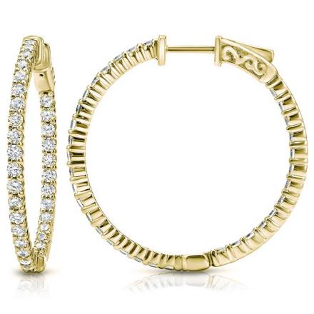 14K Yellow Gold Large Round Diamond Hoop Earrings 3.00 ct. tw. (H-I, SI1-SI2), 1.80 inch