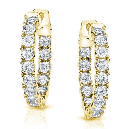 Certified 14K Yellow Gold Medium Round Diamond Hoop Earrings 3.00 ct. tw. (H-I, SI1-SI2), 0.75 inch