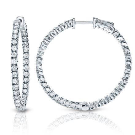 Certified 14K White Gold Medium Round Diamond Hoop Earrings 3.00 ct. tw.  (H-I, SI1-SI2), 1.25 inch