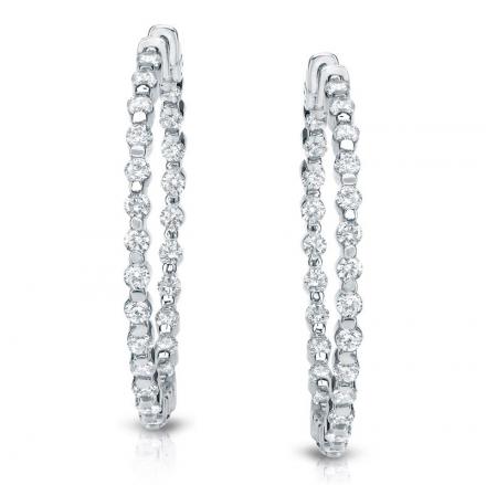 Certified 14K White Gold Large Double Shared Prong Round Diamond Hoop Earrings 10.00 ct. tw. (J-K, I1-I2), 1.75 inch