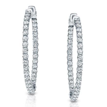 Certified 14K White Gold Medium Trellis-style Round Diamond Hoop Earrings 4.25 ct. tw. (J-K, I1-I2), 1.0 inch