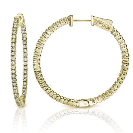 Certified 14K Yellow Gold Large Round Diamond Hoop Earrings 3.00 ct. tw. (J-K, I2-I3) 2-inch