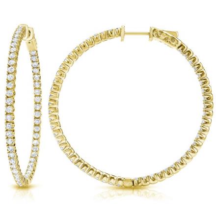 Certified 14K Yellow Gold Large Round Diamond Hoop Earrings 4.00 ct. tw. (J-K, I2-I3) 2-inch