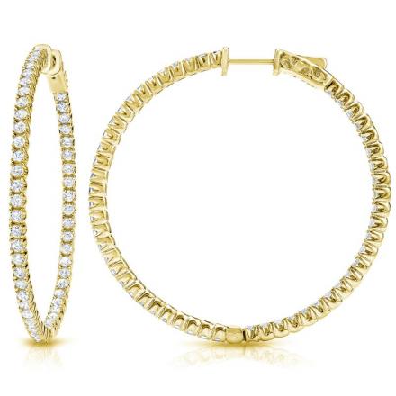 Certified 14K Yellow Gold Large Round Diamond Hoop Earrings 5.00 ct. tw. (J-K, I2-I3) 2.25 inch