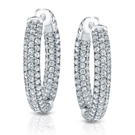 Certified 14K White Gold Medium Pave Round Diamond Hoop Earrings 2.75 ct. tw. (J-K, I1-I2), 0.75 inch
