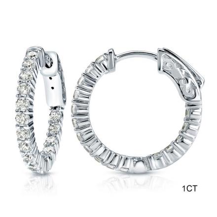 Certified 14K White Gold Medium Round Diamond Hoop Earrings 1.00 ct. tw. (J-K, I1-I2), 0.75 inch