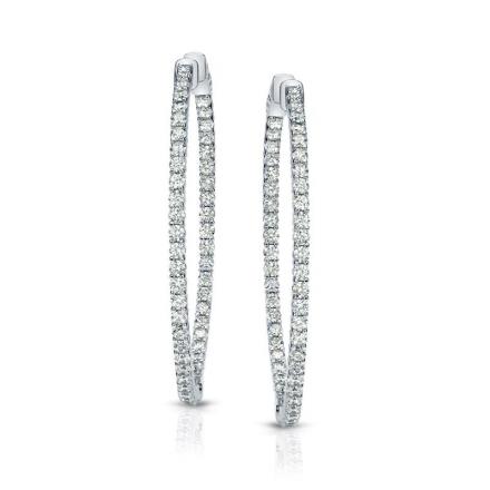 14K White Gold Medium Round Diamond Hoop Earrings 2.00 ct
