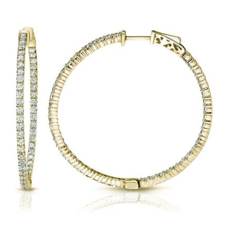 14K Yellow Gold Medium Round Diamond Hoop Earrings 2.00 ct. tw. (J-K, I1-I2), 1.25-inch