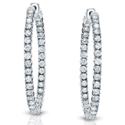 Certified 14K White Gold Medium Round Diamond Hoop Earrings 4.25 ct. tw. (J-K, I1-I2), 1.45  inch