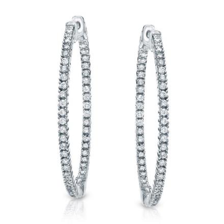 Certified 14K White Gold Extra Large Round Diamond Hoop Earrings 4.00 ct. tw. (J-K, SI2-SI3), 2.25 inch