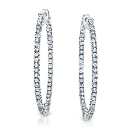 Certified 14K White Gold Large Round Diamond Hoop Earrings 2.00 ct. tw. (H-I, SI1-SI2), 2.0 inch