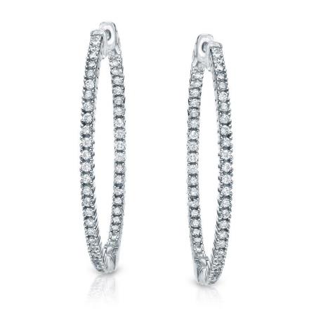 14K White Gold Large Round Diamond Hoop Earrings 2.00 ct. tw. (J-K, I1-I2), 2.0 inch