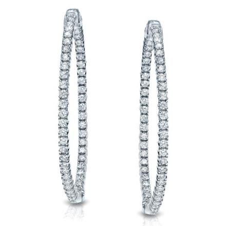 Certified 14K White Gold Medium Round Diamond Hoop Earrings 1.50 ct. tw. (J-K, I2-I3), 1.5 inch