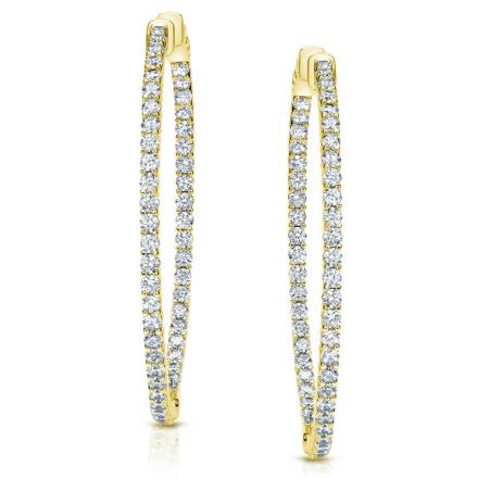 Certified 14K Yellow Gold Medium Double Shared Prong Round Diamond Hoop Earrings 3.00 ct. tw. (J-K, I1-I2), 1.80 inch