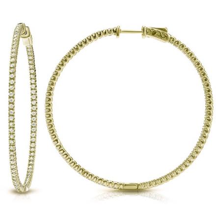 Certified 14K Yellow Gold Large Inside Out Round Diamond Hoop Earrings 5.00 ct. tw. (H-I, SI1-SI2), 2.55 inch