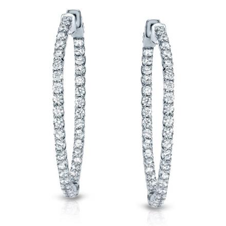 Certified 14K White Gold Medium Trellis-style Round Diamond Hoop Earrings 2.25 ct. tw. (J-K, I1-I2), 1.20 inch