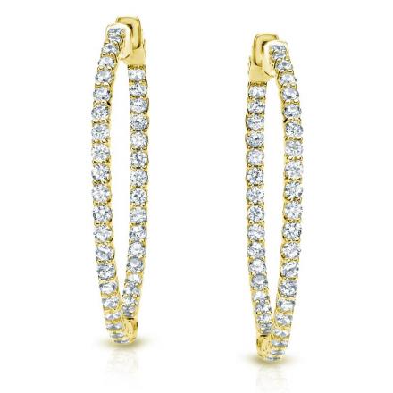 Certified 14K Yellow Gold Medium Trellis-style Round Diamond Hoop Earrings 2.25 ct. tw. (J-K, I1-I2), 1.20 inch