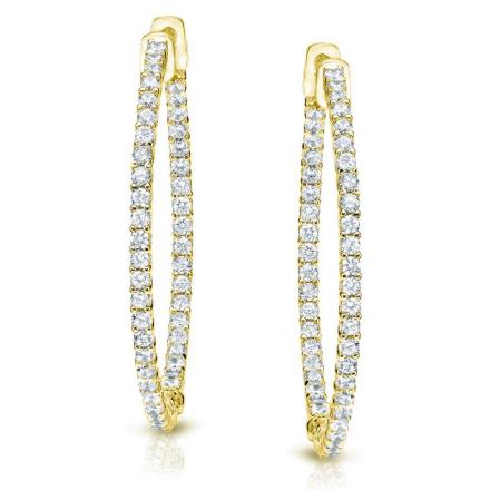 Certified 14K Yellow Gold Medium Trellis-style Round Diamond Hoop Earrings 2.00 ct. tw. (H-I, SI1-SI2), 1.45 inch