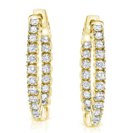 Certified 14K Yellow Gold Medium Round Diamond Hoop Earrings 1.25 ct. tw. (J-K, I1-I2), 0.80 inch