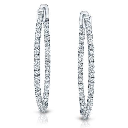 Certified 14K White Gold Medium Trellis-style Round Diamond Hoop Earrings 1.75 ct. tw. (H-I, SI1-SI2), 1.54 inch