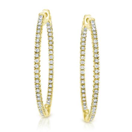 Certified 14K Yellow Gold Medium Round Diamond Hoop Earrings 2.00 ct. tw. (J-K, I1-I2), 1.76 inch