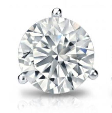 Natural Diamond Single Stud Earring Round 0.875ct, H-I, SI1-SI2 Platinum 3-Prong Martini