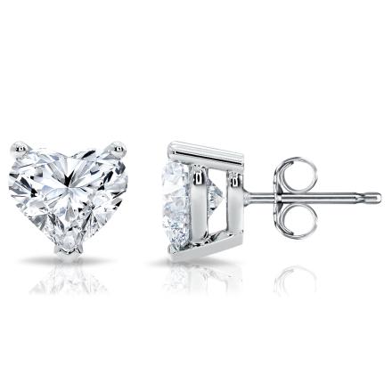 Lab Grown Diamond Stud Earrings Heart 6.00 ct. tw. (3.00ct. each ear) F, VS 14k White Gold  Basket Setting