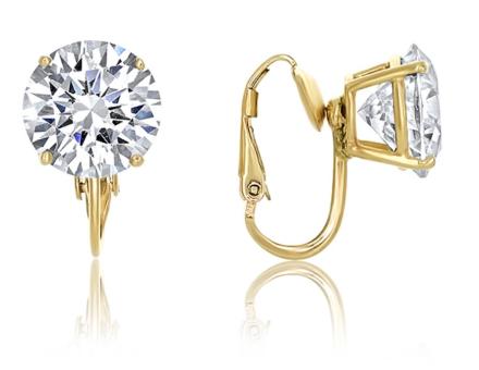 Lab Grown Diamond Clip-On Earrings Round 02.00ct. tw. (1.00ct each ear). F, VS 14k White Gold Basket