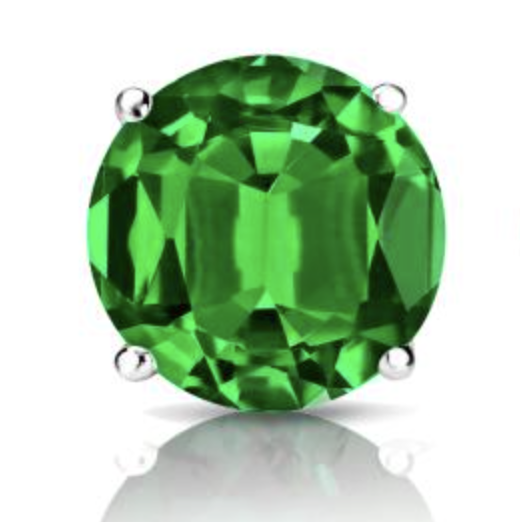 Lab Grown Gemstone Green Emerald Single Stud Earrings Round 1.00 ct. 14k White Gold 4-Prong Basket
