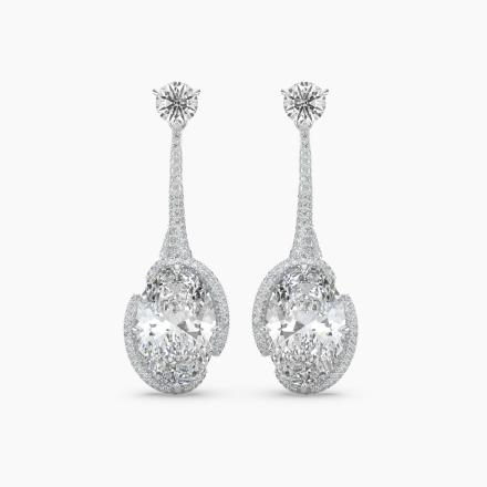 Fancy Drop Asymmetrical Halo Lab Diamond Fashion Earrings (11.62ct. tw.) in 14K White Gold