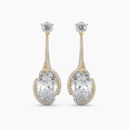 Fancy Drop Asymmetrical Halo Lab Diamond Fashion Earrings (11.62ct. tw.) in 14K Yellow Gold