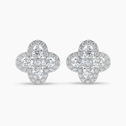Flower Halo Lab Diamond Studs Earrings (0.94ct. tw.) in 14K White Gold