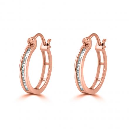 Certified 1/6ctw Ultra-Petite Baguette Diamond Hoop Earrings 10K Rose Gold - 0.68-inch