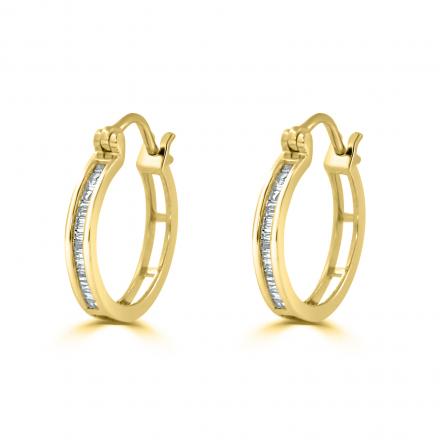 Certified 1/6ctw Ultra-Petite Baguette Diamond Hoop Earrings 10K Yellow Gold - 0.68-inch
