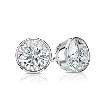 IGI Certified Lab Grown Diamond Stud Earrings Round 1.50 ct. tw. (0.75ct. each ear) G/VS1, Excellent Cut, No Flourescence, 14k White Gold Bezel