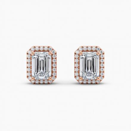 Lab Grown Diamond Luxe Halo Stud Emerald Earrings 2.20 CT. TW. (F-G, VS) 14K Rose Gold